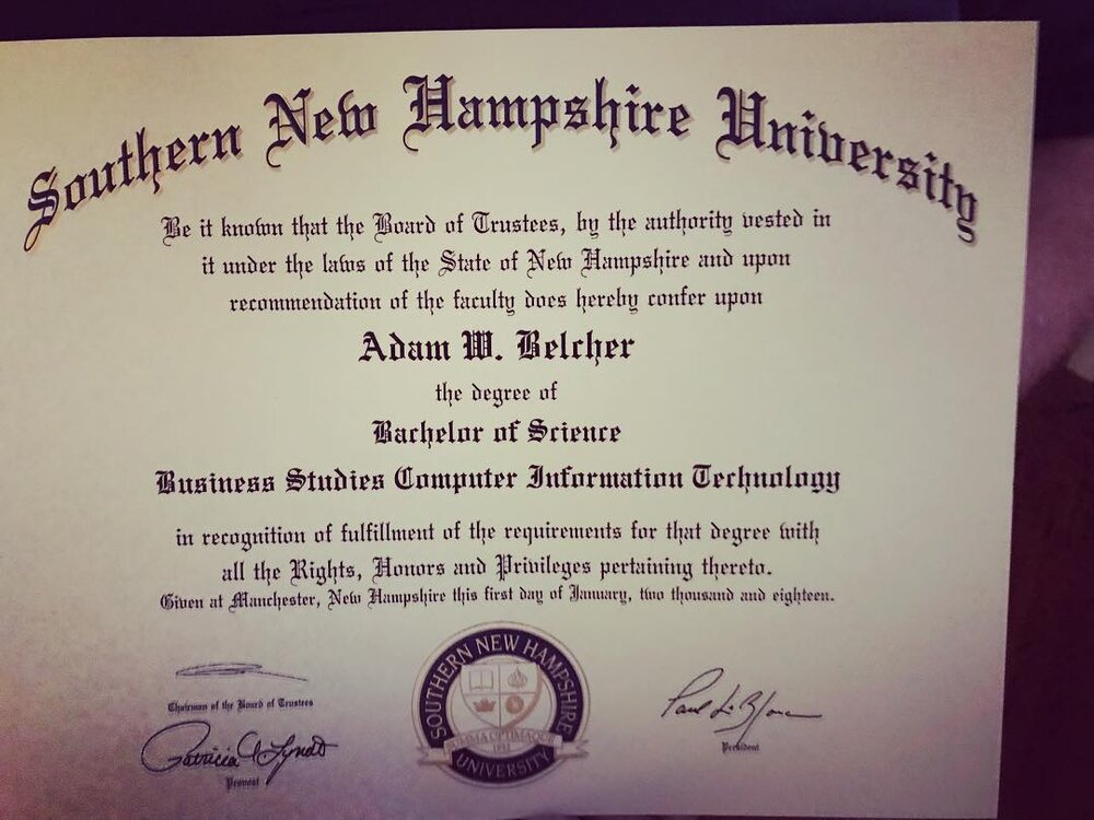 Bachelor of Science diploma, Southern New Hampshire University