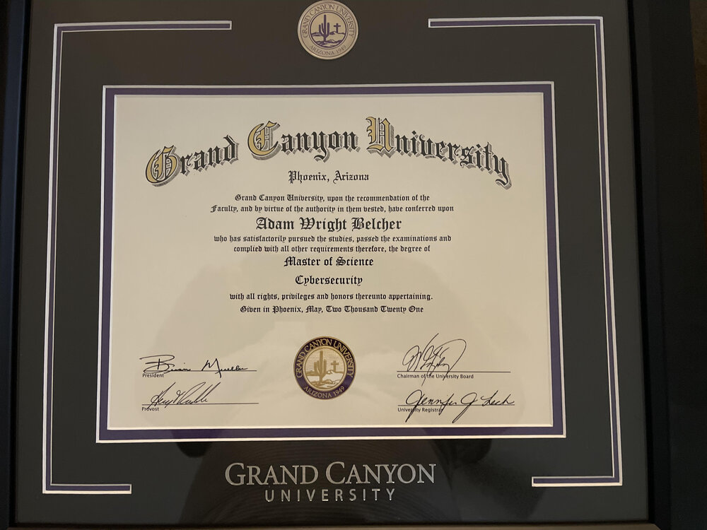 Master of Science in Cybersecurity diploma, Grand Canyon University